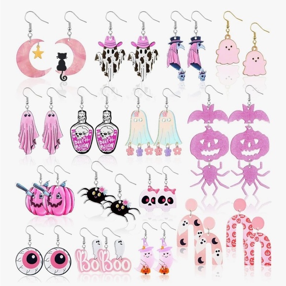 Jewelry - 16 pairs of pink Halloween Themed Earrings Set